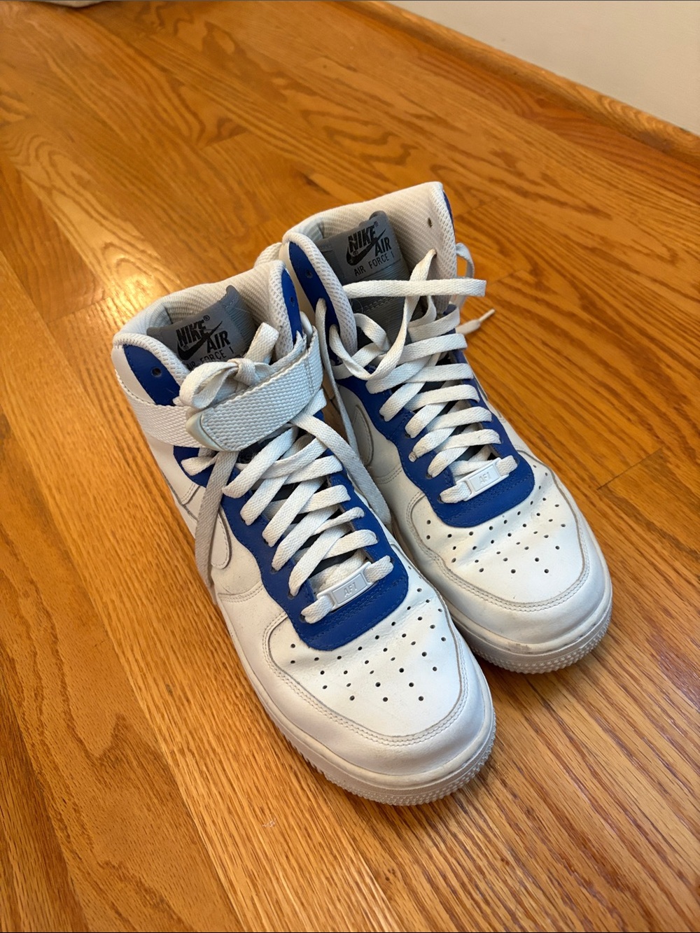 Nike Air Force 1 White and Blue High-Top Sneakers